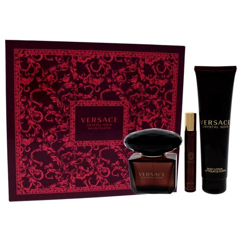 versace crystal noir gift set with bag|Versace Crystal Noir perfume set.